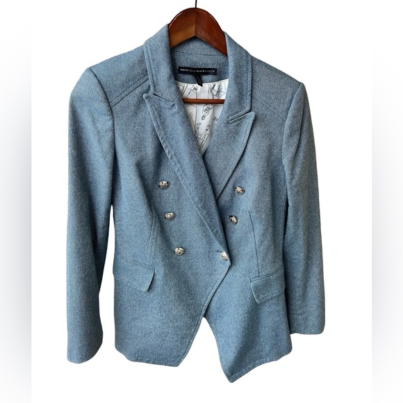 White House Black Market Blue Tweed Nautical Lined Blazer Size 2 - Picture 5 of 16